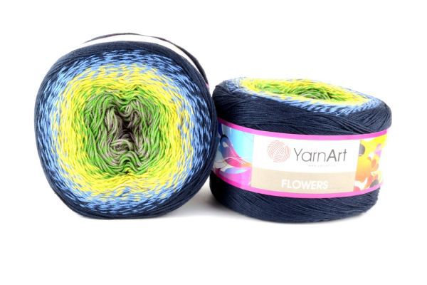 Пряжа Flowers 250 Синий/желтый/зеленый