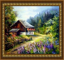 G-092 Алмазная мозаика "Домик в предгорье" (DIY)