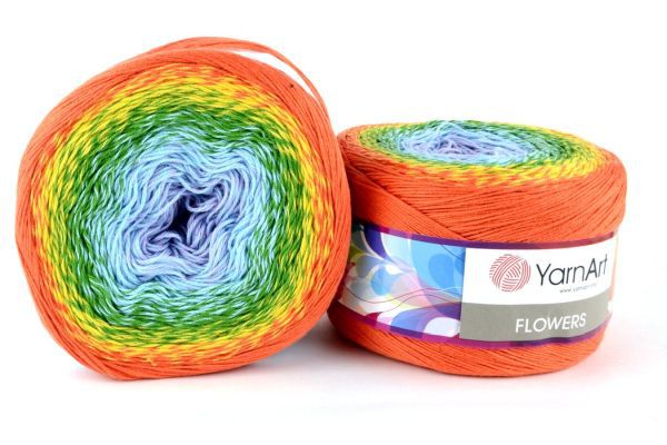 Пряжа Flowers 255 Оранжевый/желтый/зеленый/голубой