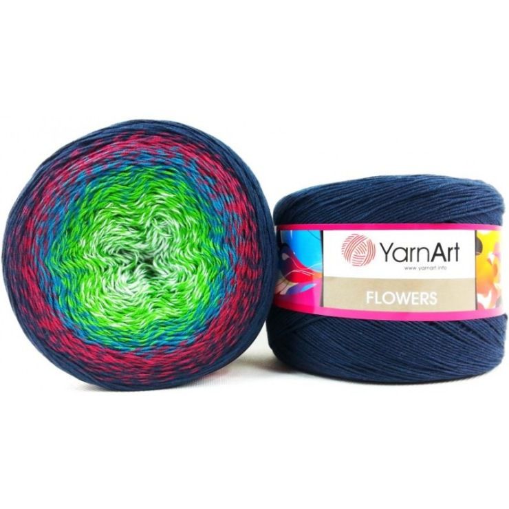 Пряжа Flowers 266 Зеленый/морская волна/цикламен/синий