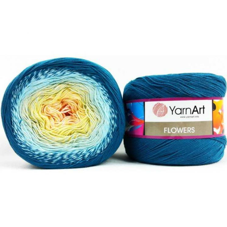 Пряжа Flowers 270 Темно-синий/голубой/желтый