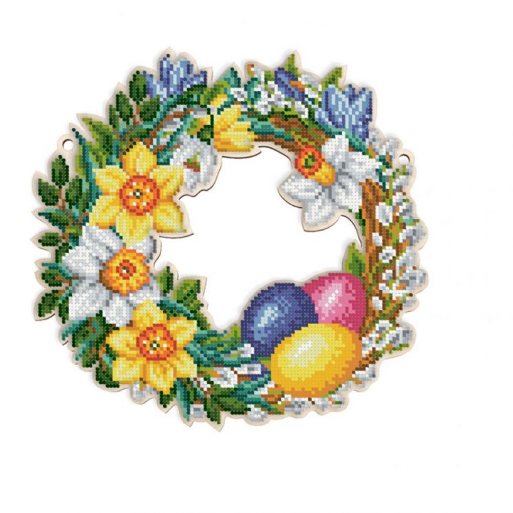 Набор для вышивания бисером WoodStitch "Пасхальный венок. Нарциссы", 25х25, SH-018