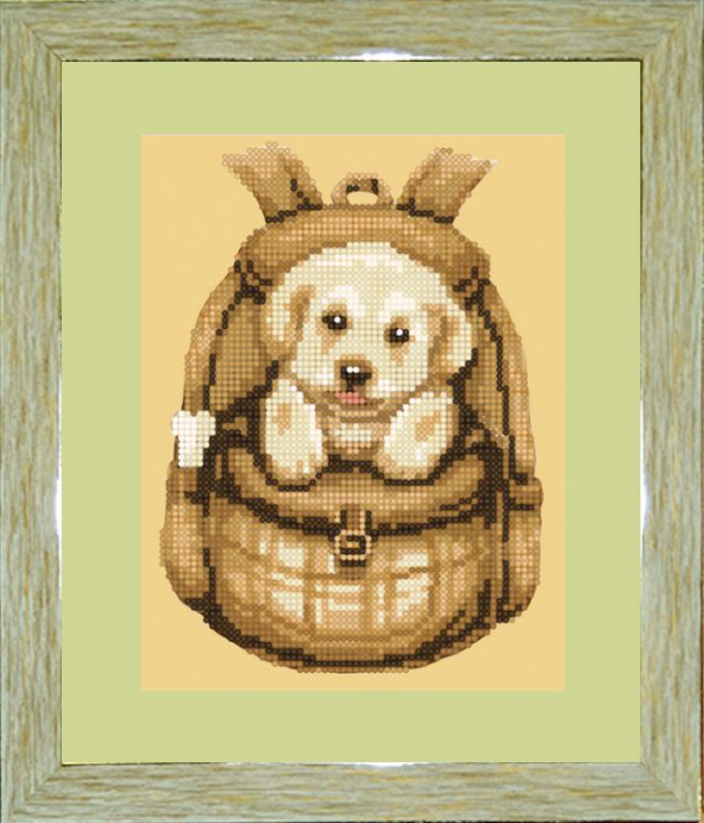 БСА4/рп-025 Алмазная мозаика ТМ Наследие с рамкой и паспарту "Собачка в рюкзачке"