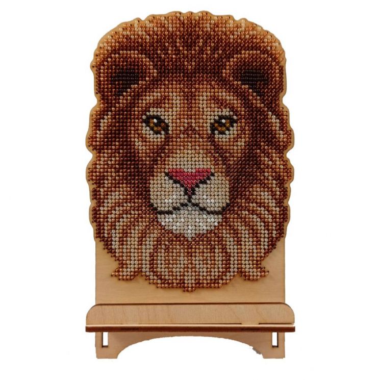 Набор для вышивания бисером WoodStitch Подставка под телефон "Лев", 20х12, WSR-012