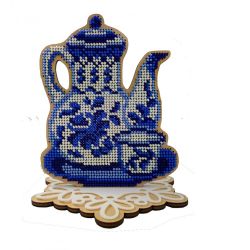 WS-014 Набор для вышивания бисером WoodStitch "Серия Гжель. Чайник с чашкой", 14х11