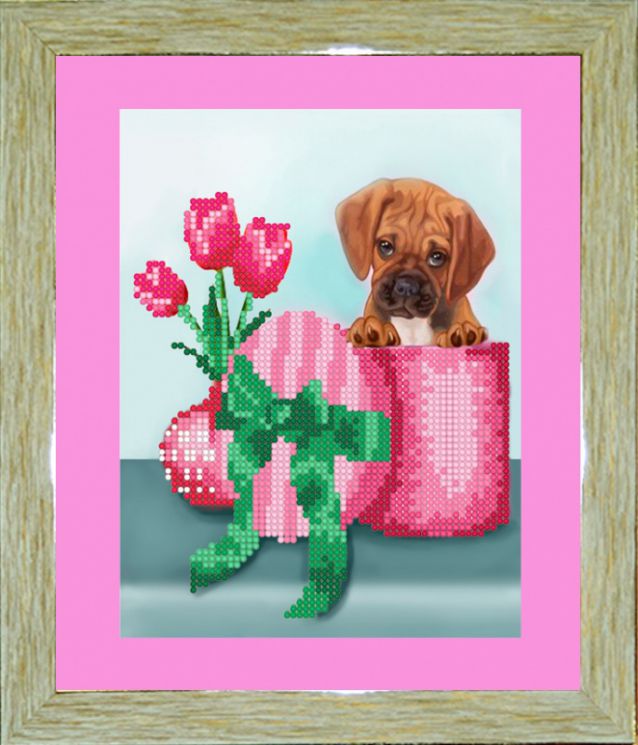 БСА4/рп-038 Алмазная мозаика ТМ Наследие с рамкой и паспарту "Весенний щенок"