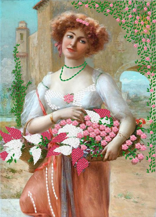 НЛ3-035 Набор для вышивания лентами ТМ Наследие "Дама с корзинкой"