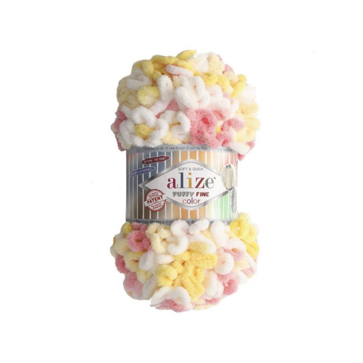 5942 Пряжа PUFFY FINE COLOR - лимон/розовый/белый