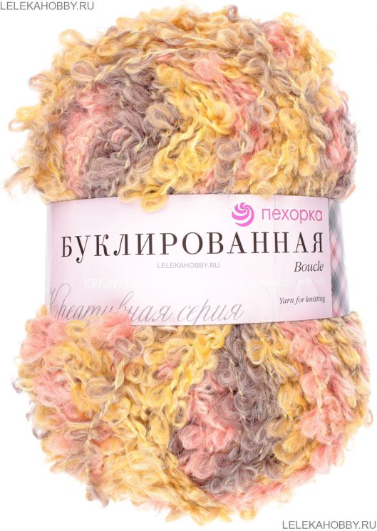 Пряжа ПЕХОРКА Буклированная // 080 // 1095 М // лимон/персик/серый
