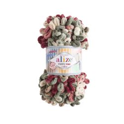 6039 Пряжа PUFFY FINE COLOR - вишня/хаки