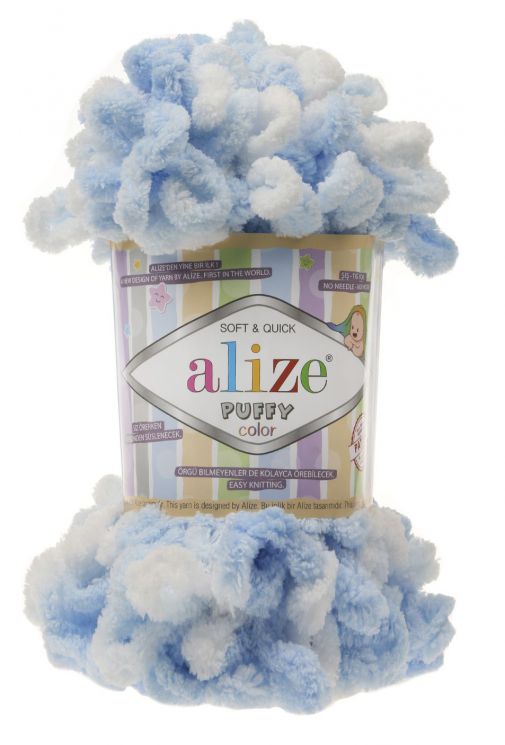 5865 Пряжа PUFFY COLOR - бело-голубой
