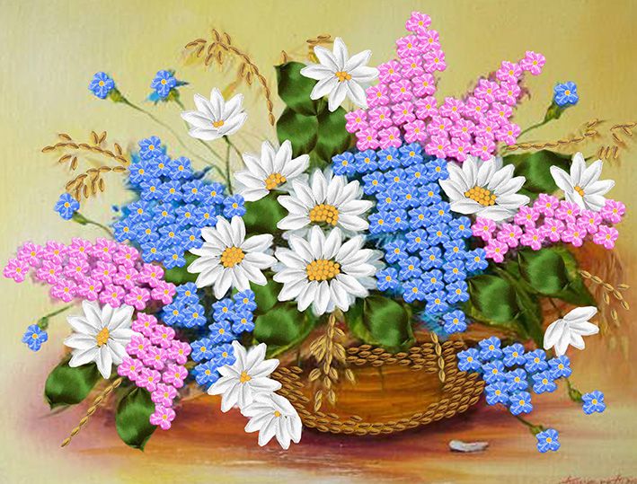 НЛ4-017 Набор для вышивания лентами ТМ Наследие "Цветочное ассорти"