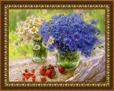 Алмазная мозаика DIY "Ромашки и васильки" G-053